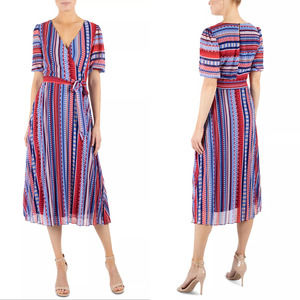 Julia Jordan Printed Striped Faux Wrap Midi Dress Women's Size 4